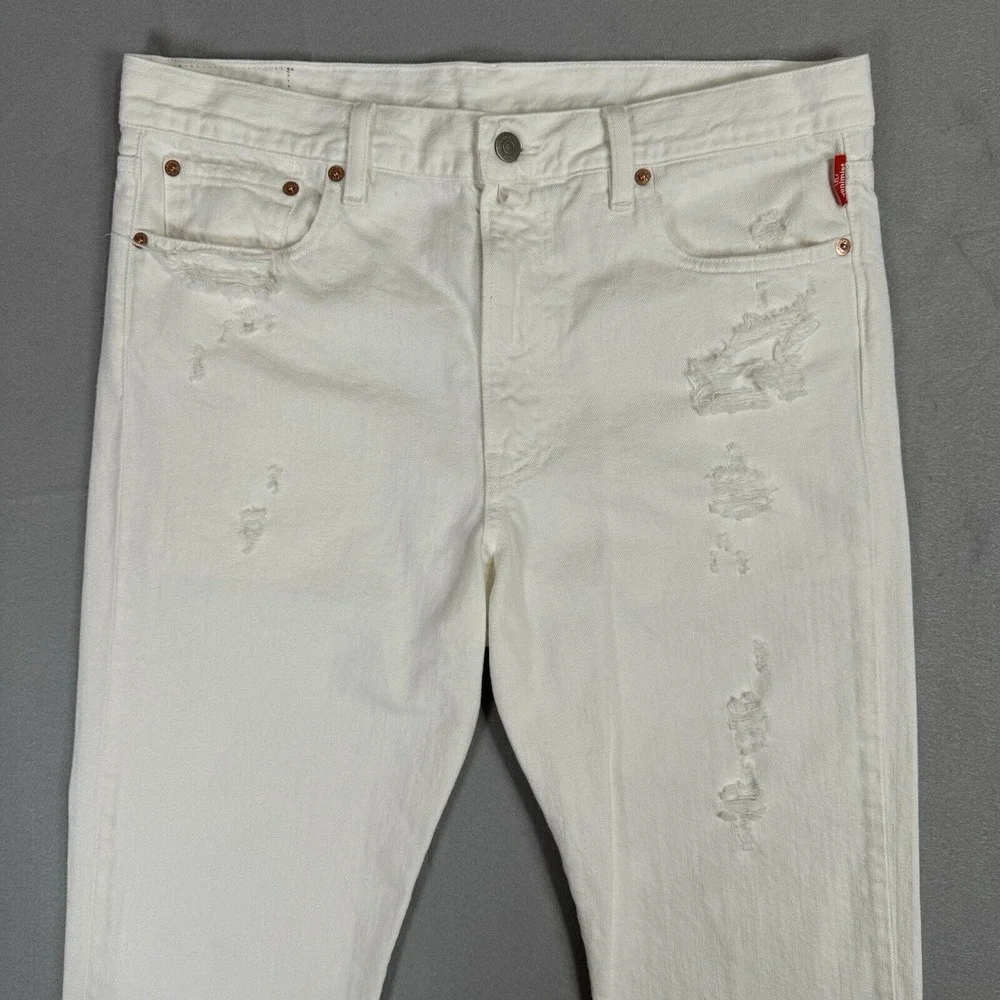 Denimist High Rise Distressed White Jeans Size 32 Pleated Ankle Hem R-132018‎